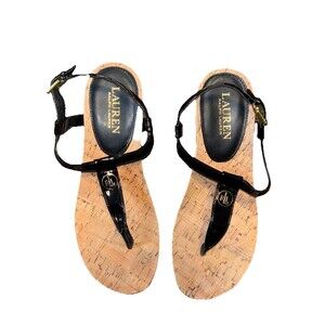 Ralph Lauren Reeta T-Strap Thong Wedge Sandal Women's Sz 7B Shoes